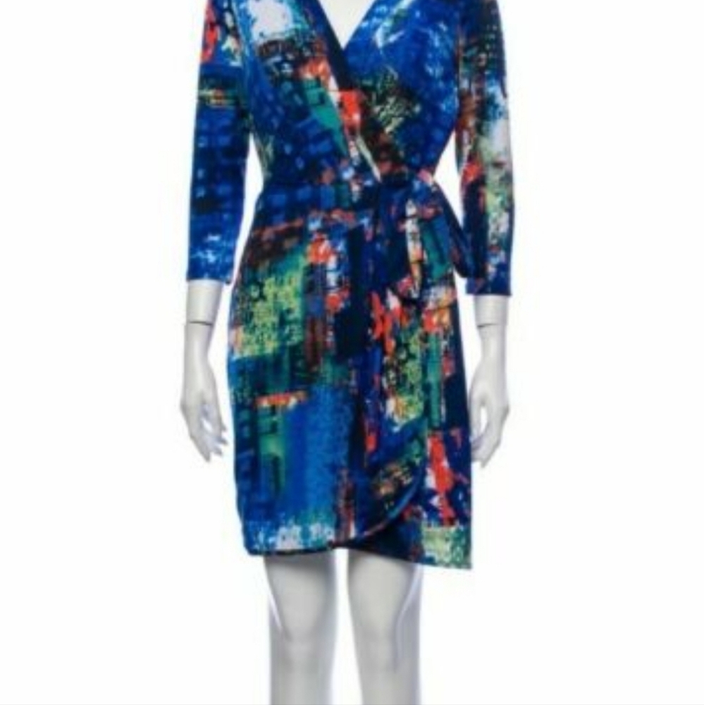 Oleg Cassini Women's multi color faux wrap dress size 6